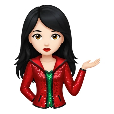Jade from Bratz with long black hair and red sequin outfit sticker