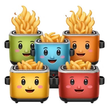 A whole set of air fryers with faces possing like different emojis sticker