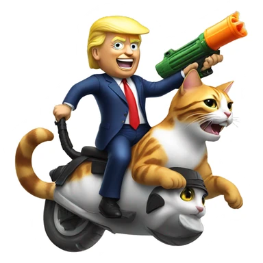 donald trump riding a cat holding a watergun  sticker