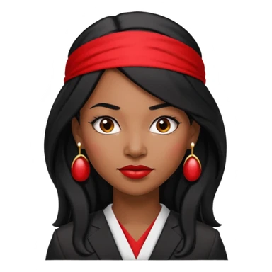 30-year-old Black woman lawyer, long black hair, red headband, strong and sharp look, small round earrings sticker