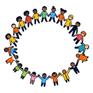 Diverse people of different races holding hands in a circle, representing unity, integration, and racial harmony sticker