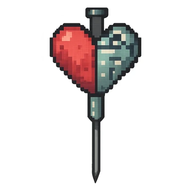 Make the needle much bigger while keeping the heart and pixel art style the same. Remove the background. The original pixel art style does not support editing, so using general style with pixel art hints. sticker