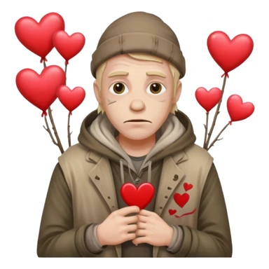 Homeless man with Valentine’s Day decor smelly and ugly  white sticker