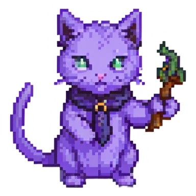 purple cat casting a spell pixel art sticker