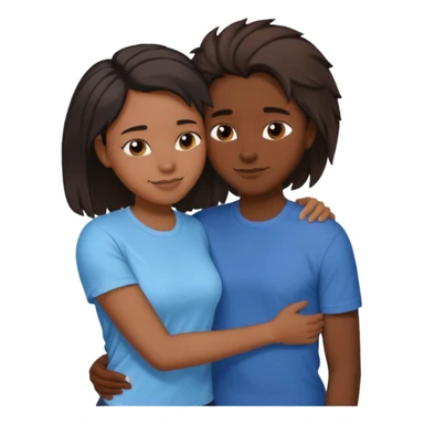 Black lesbian couple with one dark skin masculine with short hair low cute fade with a t shirt and one feminine with long hair in a blouse hugging  sticker
