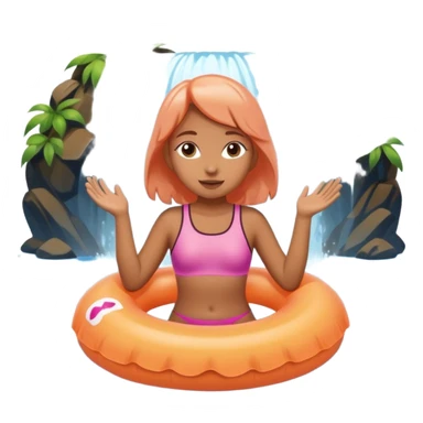 Girl in a peach colored floatie swimming underneath a waterfall sticker