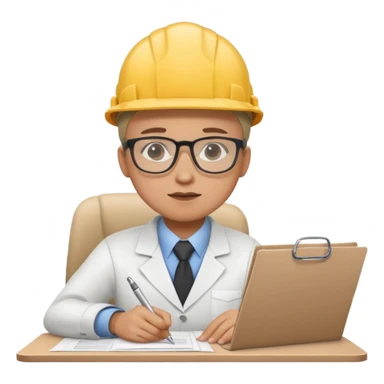 The occupational safety specialist is sitting at the paperwork sticker