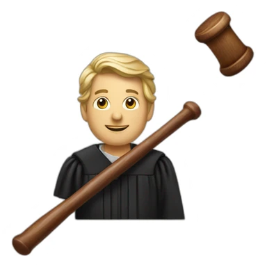 male judge holding a small woodden hammer sticker