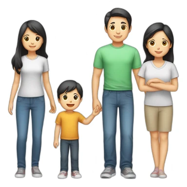Famille 4 personne 1 fils 1 fille au cheveux long 1 père asiatique 1 mère sticker