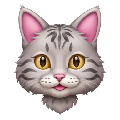 grey tabby cat: pink ears, fur, a little smile sticker