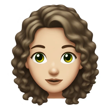 Brunette white girl with green eyes and medium length wavy hair and freckles on nose sticker