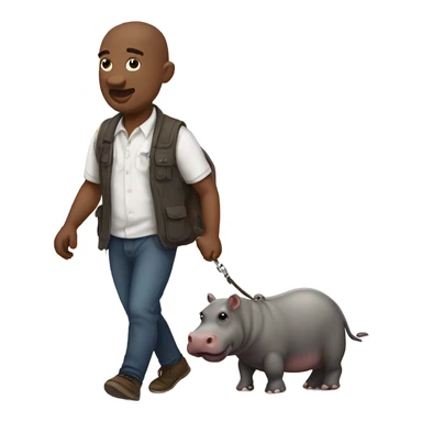 Man walking a bunch of moo dangs the Pygmy hippo by leash sticker