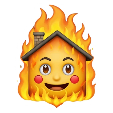 Create a comically crazy looking emoji that looks lost and confused. Have it related to emotional damage for theme with a house burning in background sticker