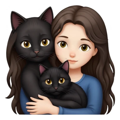 A long-haired girl hugs a black cat tightly sticker