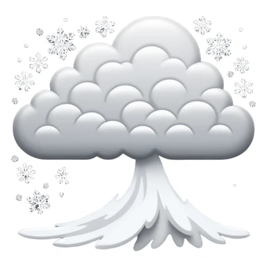 A powerful blizzard emoji icon: storm cloud with heavy swirling snow, strong wind lines, flying snowflakes, dynamic motion. White and gray tones, bold but simple shapes. sticker