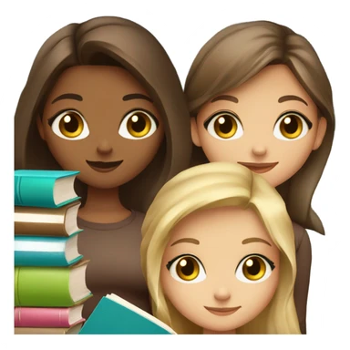 4 cute girls with cute books. 2 girls blonde with green eyes. 1 brunette with blue eyes and 1 brunette with brown eyes. all holding books sticker