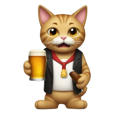 cat holding a beer in one hand and a cigar in his mouth sticker