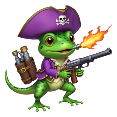 frog with fire gun pirat riding purple rocketin hands sticker