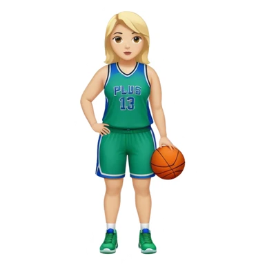 Full Body white plus size Girl coach playing basketball with blonde hair in blue and green uniform sticker
