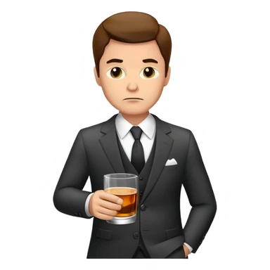 businessman in suit holding a glass of whiskey, looking tired sticker