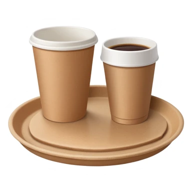 simple brown kraft paper plate and cup set, soft matte texture, lightweight feel, plate slightly concave with smooth edges, cylindrical open cup showing thickness, no food, no utensils, no branding, plain cardboard items, soft lighting, subtle shadows, emoji scale sticker