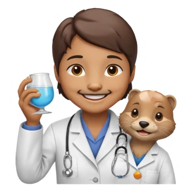 crea una nutria nutriologa con bata blanca diciendo gracias sticker