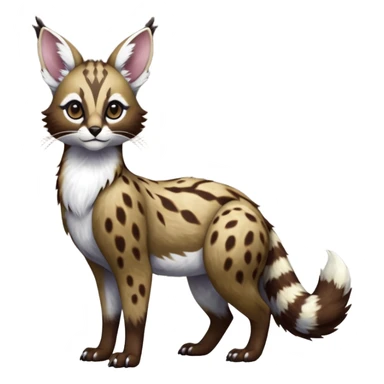 Colorful dark realistic chocolate-brown tropical beige fur glorious divine exotic cute cool beautiful shiny beautiful fantasy-Furret-Eevee-caracal-civet-genet-sergal-vernid-Cacomistle-oncilla-animal-Fakémon-hybrid-fursona with white deer-spots pattern markings (full body) sticker
