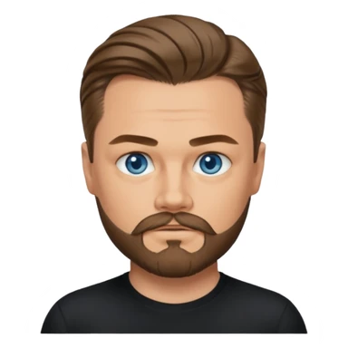 a good looking like leonardo di caprio blue eyes, beard, mustache, a black shirt, green eyes, hair tied to the back sticker