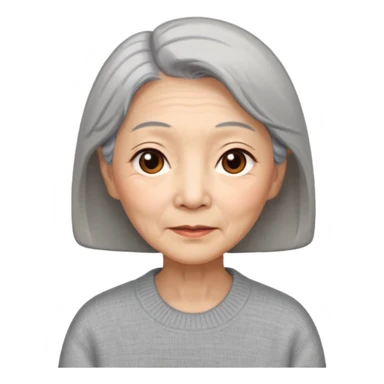 Elderly Chinese woman with gray hair, brown eyes with wise expression lines, beige sweater sticker