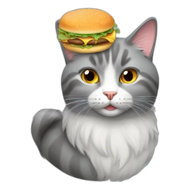 gray cat with long furr who eats a burger sticker