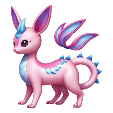 Shiny Sparkly Bioluminescent Glowing Skitty-Milotic-Sylveon-Lumineon-Dragonair-Fakémon-hybrid-creature (full body)  sticker