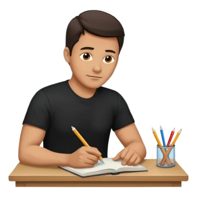 A handsome man in his 40s studying hard. Change his shirt in the first image to black. sticker