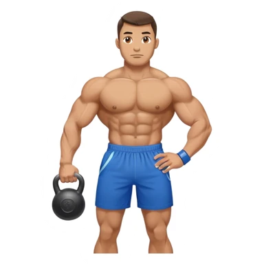 jacked man with blue shorts holding kettlebell sticker