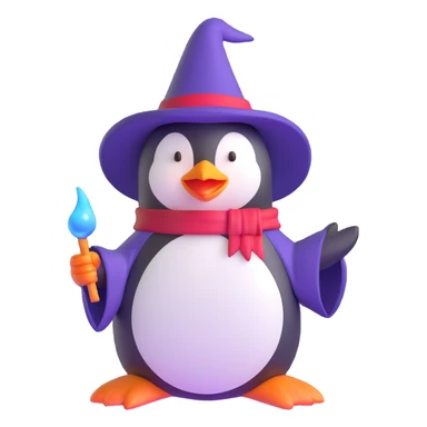penguin wizard casting a spell sticker
