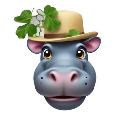 A hippopotamus with vine and a hat sticker