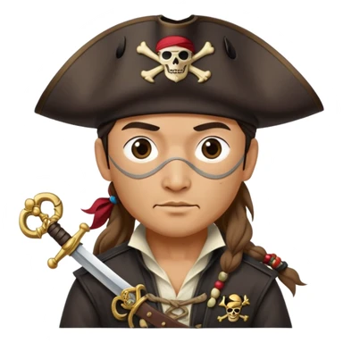 Kazakh pirate wearing traditional Kazakh hat and clothes with an eye patch and a pirate sword sticker