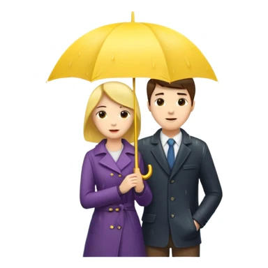 Couple under yellow umbrella, City Rain Scene. sticker