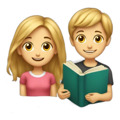 boy and girl of seven years old with an English textbook sticker