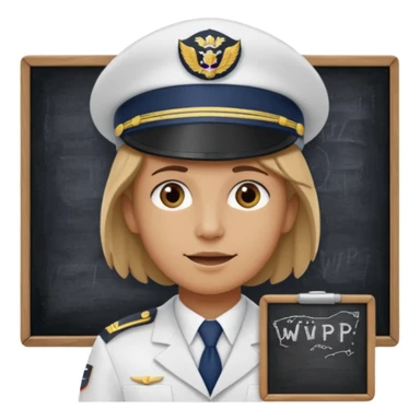 Slack-style emoji of a pilot wearing a navy captain hat holding a blackboard with the text "WIP" on it sticker