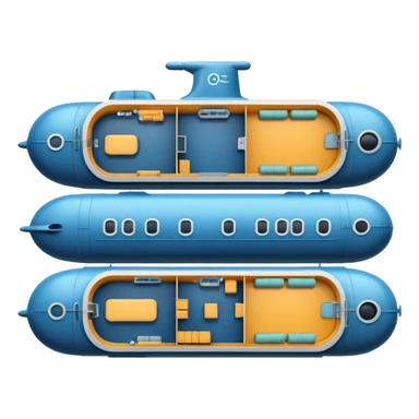 submarine floorplan, interior view, showing rooms and compartments, clear layout, top-down perspective, flat simple emoji style sticker