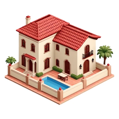 Spanish mansion, isometric dollhouse-style, realistic sticker