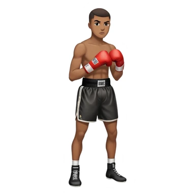 19-year-old lightweight Black male boxer in boxing stance, full body view, lean athletic build, boxing gloves, boxing shorts sticker