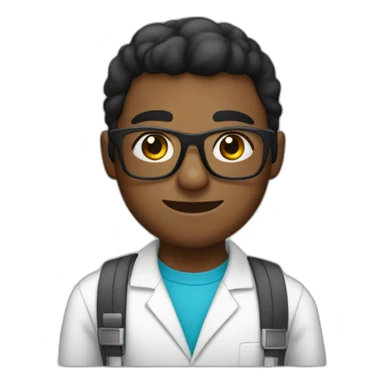 joven de cabello negro con lentes y bata de laboratorio sticker