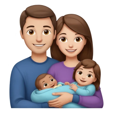 "Woman with long brown hair and fair skin holding a baby girl. And man with short brown hair and fair skin, without a mustache, holding a child. Smiling." sticker