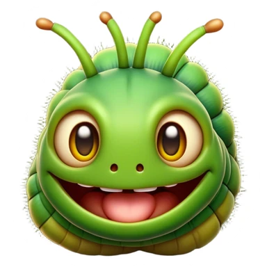 Cinematic Realistic Comical Caterpillar Portrait Emoji, Head tilted dramatically with an exaggeratedly amused expression, featuring a strikingly detailed segmented body in vibrant green with bold natural banding and wide, expressive eyes full of playful disbelief, rendered with lifelike texture and vivid natural colors, high shine, dramatic yet playful, styled with an air of cheeky garden mischief, soft glowing outline, capturing the essence of a spirited and over‐the‐top caterpillar that looks ready to wiggle its way into viral fame! sticker