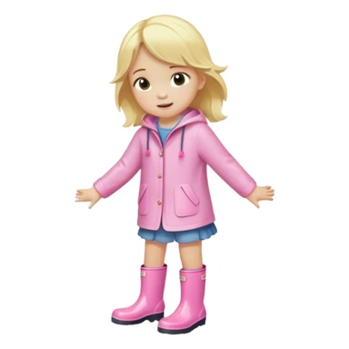 Blonde little girl in light pink rain boots splashing in a puddle sticker