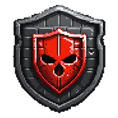 Shield badge with a digital lock and red warning symbols, cybersecurity theme, menacing look sticker