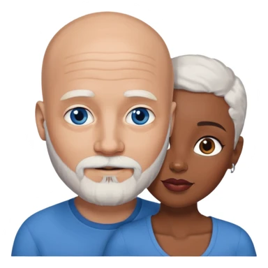 Talk bald white man with a white beard and blue eyes lovingly holding a black woman with brown eyes and grey hair sticker