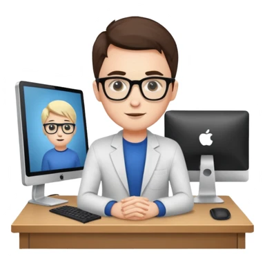 web developer at desk with monitor sticker