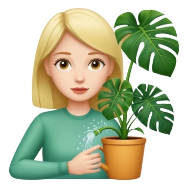 woman watering her monstera plant sticker